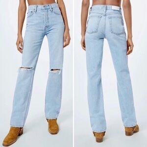 RE/DONE 90s High Rise Loose Bleach Destroyed Jeans Straight Leg Button Fly